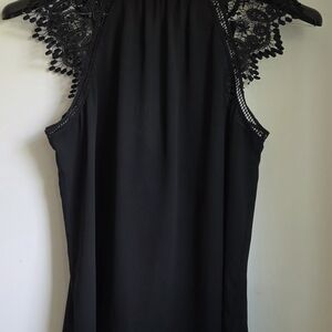 Express Black Sleeveless Blouse with Crochet Lace Shoulders